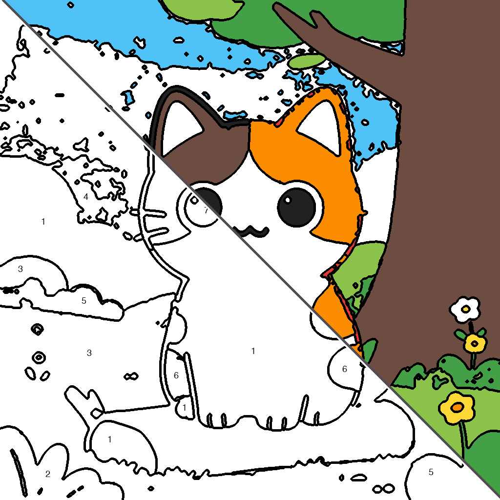 Kat op Boomstronk kleurplaat