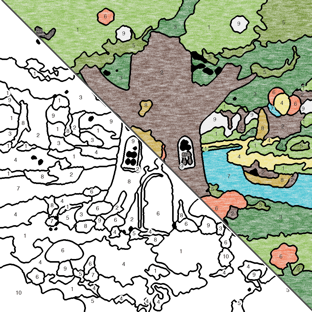 Magisch Bos met Glimlachende Boom kleurplaat